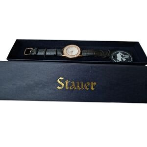 Stauer Women's Black and Gold Crystal Watch New Box